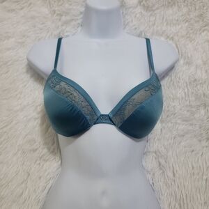 Victoria's Secret So Obsessed Plunge Push Up Underwir Lace Trimmed Blue Bra 34B
